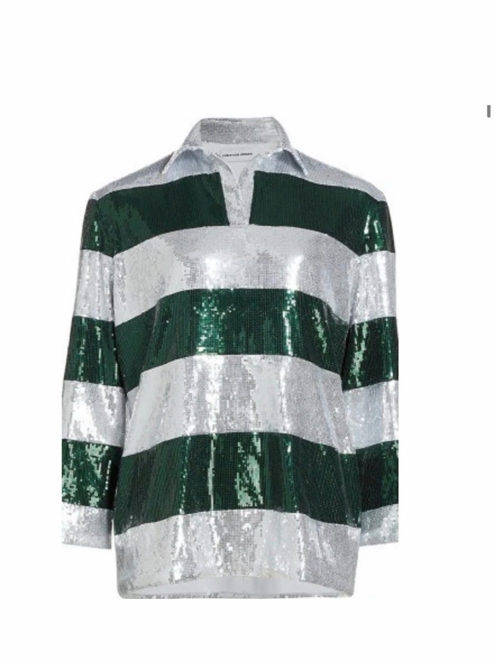 Christian Cowan Green and Silver Striped Sequin Rugby Shirt new with tags